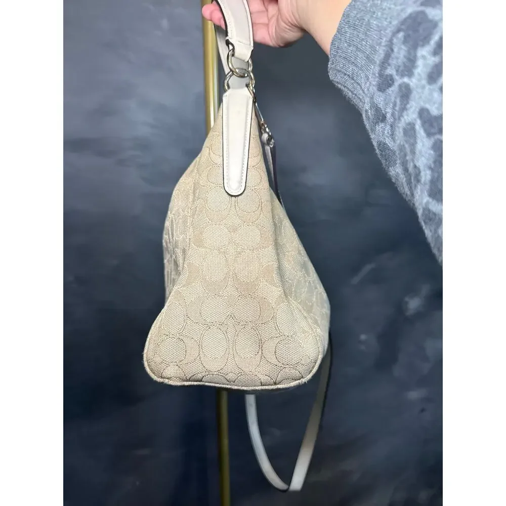 Coach F58284 Celeste Convertible Hobo Khaki Chalk Signature Shoulder Crossbody